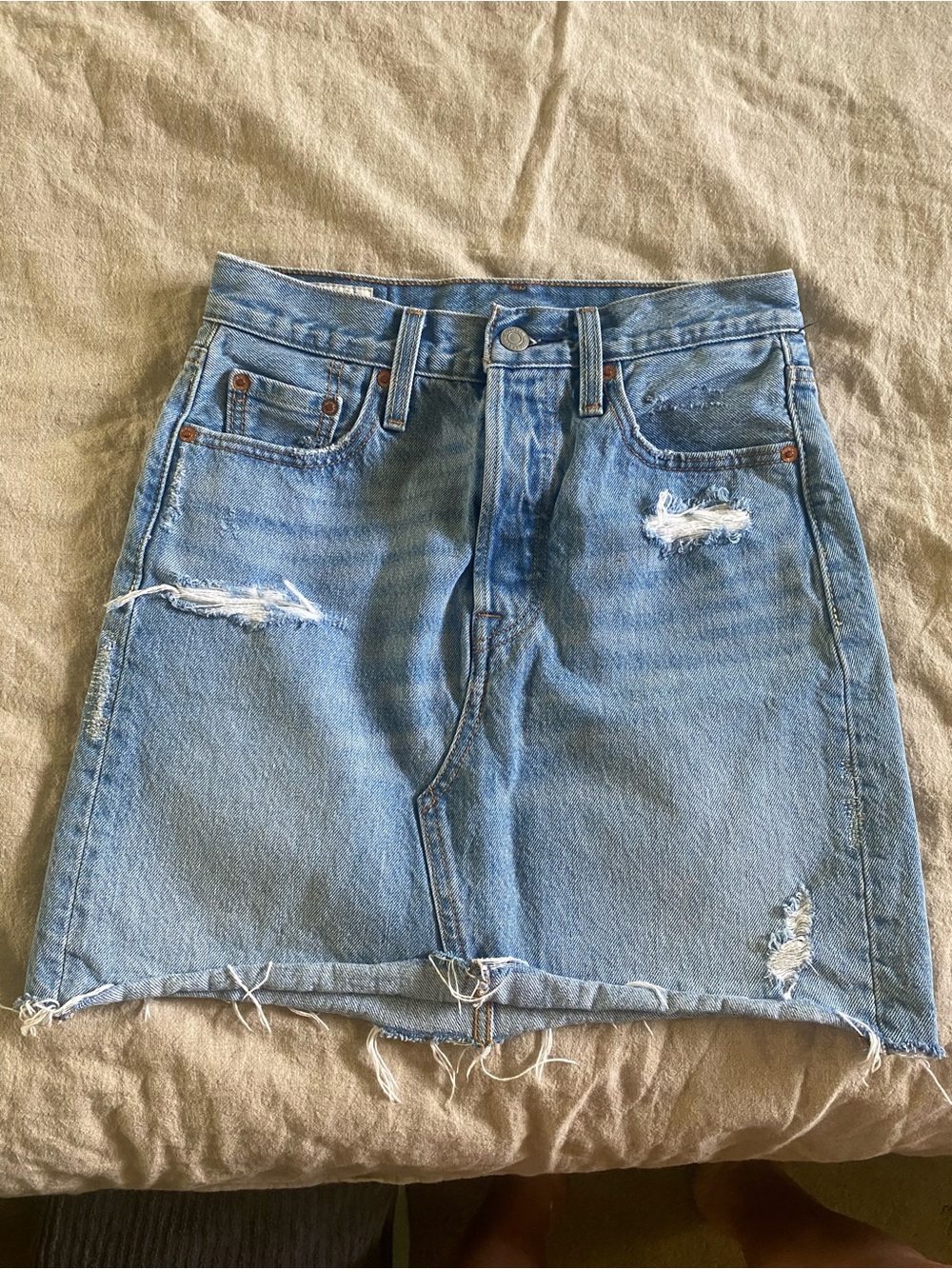 Levi's Light Blue Distressed Denim Mini Skirt